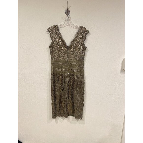 Tadashi Shoji Dress Womens 6 Gold Sequin Lace Sheath Cocktail Party 3T896MXZ - Picture 7 of 7